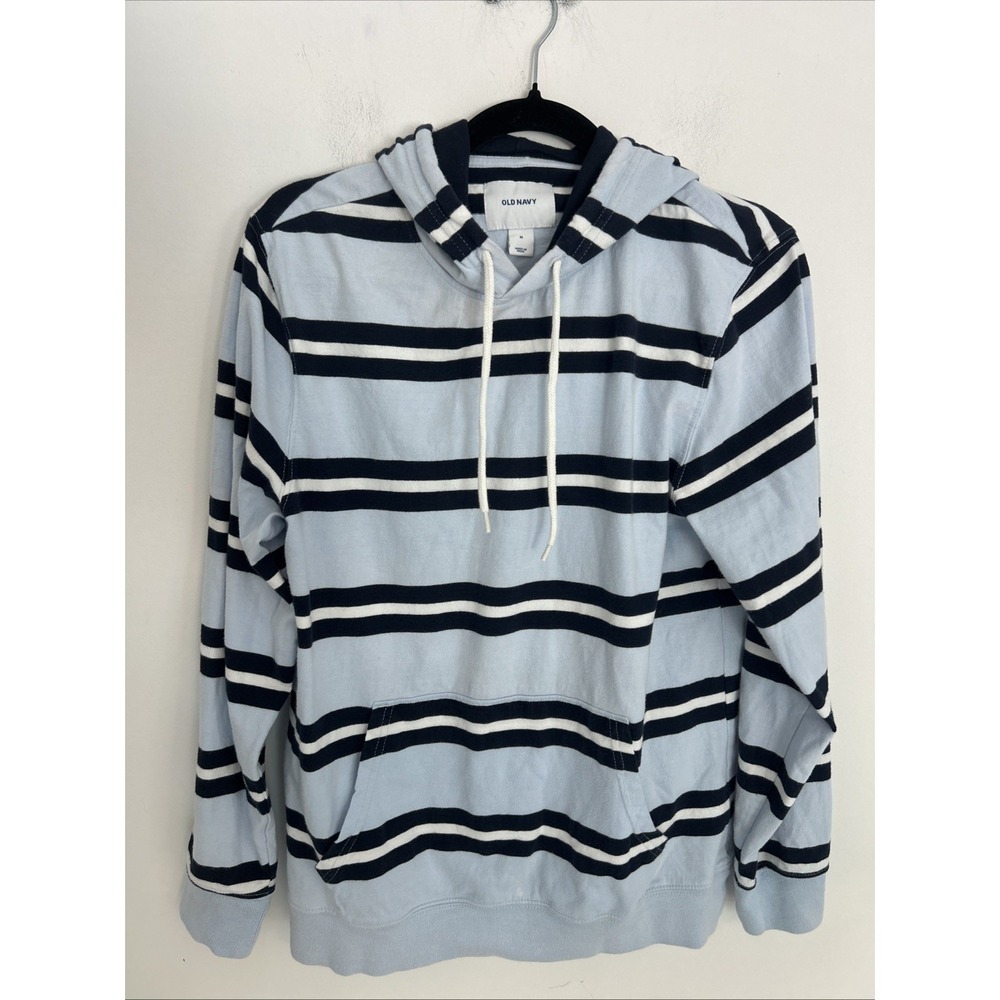 Old Navy Women's Pullover Hoodie - Blue/White Stripes, Soft, Retro, Nautical - M